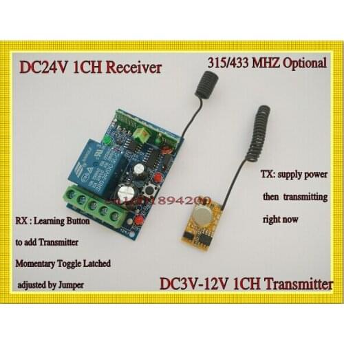 DC24V 1CH Remote Control Switches RF Wireless Light Lamp LED Machine Power Remote ON OFF Power Supply Transmitting Remote315/433