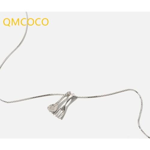 QMCOCO New Style Spoon Fork Shape Pendant Necklace Simple Creative Design Classic Style Women Fashion Necklace Jewelry Ornaments