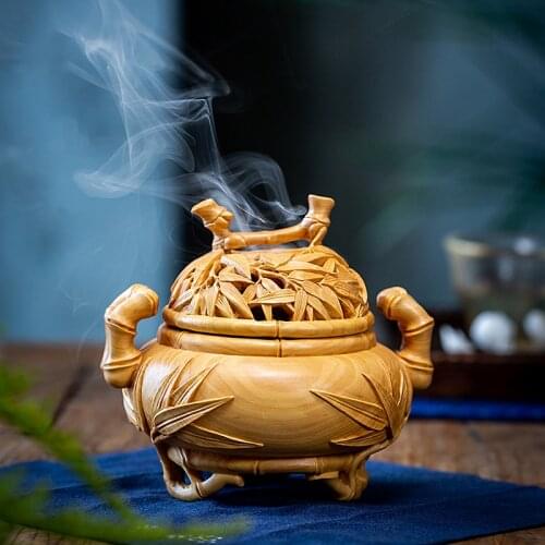 Woodcarving Incense Burn Boxwood Solid Wood Carving Bamboo Section Aromatherapy Incense Burn Home Decoration Small Ornaments