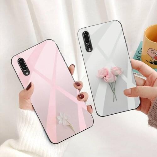 Rose pink flower Phone Case Tempered Glass For Huawei P30 P20 P10 lite honor 7A 8X 9 10 mate 20 Pro