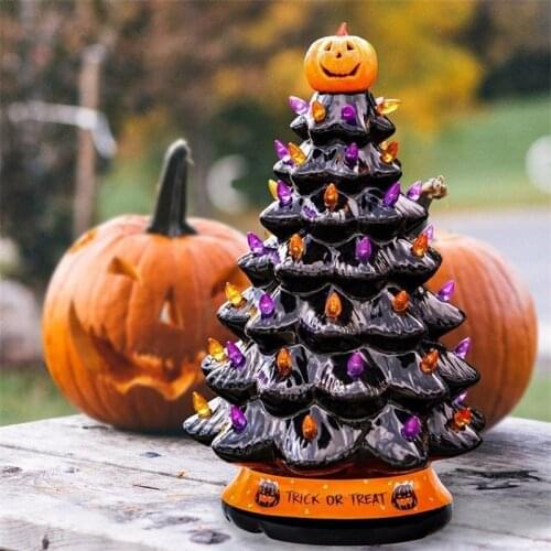 Hand-painted Black Tabletop CeramiHalloween Decortree Lighted Centerpiece Holidays Birthday Christmas Halloween Home Ornaments