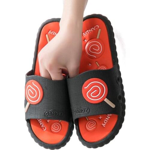 Fashion Cartoon Canday Bathroom Slippers Men/Womens Home Indoor Comfort PVC Slides Shoes Flat Anti-Skid Female Sandals