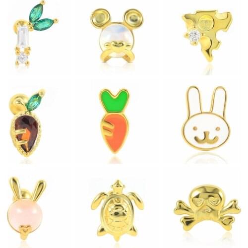 AIDE 1pcs Plata 925 Stud Earrings Pendientes Enamel Cute Rabbit Earrings Piercing Woman 2021 Trend Jewelry Bijoux Femme Brincos
