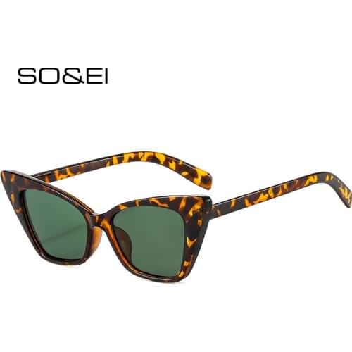 SO&EI Ins Popular Fashion Women Cat Eye Sunglasses Vintage Trending Beige Blue Eyewear Men Shades UV400 Retro Sun Glasses