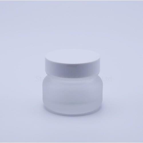 2pcs 50g frost Glass Cream Jars Cosmetic Packaging with lid plastic caps & inner liners round empty small glass jars