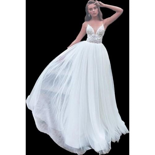 Smileven Beach Wedding Dresses Lace Appliques Bridal Gowns Sexy Backless Boho A Line Wedding Dress Robe De Mariee