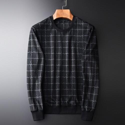 New Yarn-dyed Plaid Sweatshirt Men Luxury Round Collar Casual Sweatshirt Male Spring Autumn Slim Fit Mens Hoodies 4XL