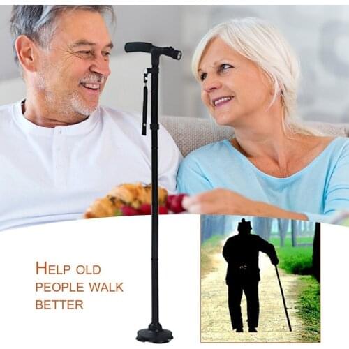 New Magic Folding Does Not Rewind Light Cane Five-section Cane Old Cane LED Light Safety Walking Stick 4 Head Pivoting