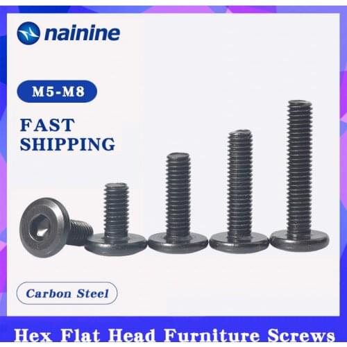 [M5 M6 M8] Black Hypotenuse Flat Head Hex Drive Screw Down Side Furniture Screws