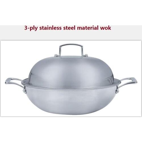 Wok 3-ply thicking inox cooking pan 32cm luxury top quality non-stick non smoke cookware
