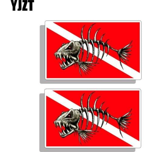 YJZT 2X 10.4CM*6.2CM Skull Reflective Bone Fish Decal Scuba Diver PVC Car Sticker 12-0534