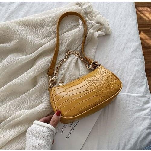 Fashion Crocodile Pattern Baguette Bags MINI PU Leather Shoulder Bags For Women 2020 Chain Design Luxury Hand Bag