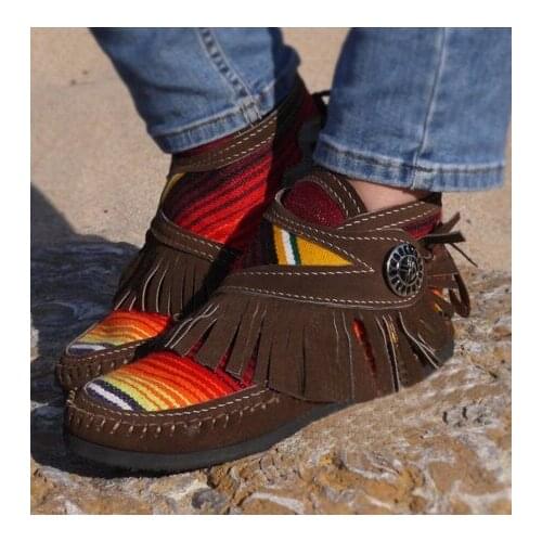 Women Tassel Stripe Ankle Boots 2021 Womens Sewing Warm Woman Flats Female Shoe Ladies Casual Hook Loops Footwear