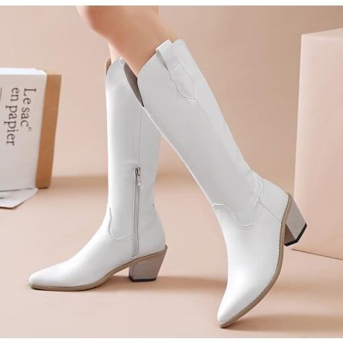 Fashion Knee High Boots Western Cowboy Boots for Women Long Winter Boots Pointed Toe Cowgirl wedges Motorcycle Boots