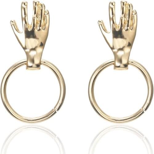 Dreamtop Punk Metal Plam Earrings for Women Geometric Hollow Round Stud Earring Party Christmas Earing Fashion Jewelry E156