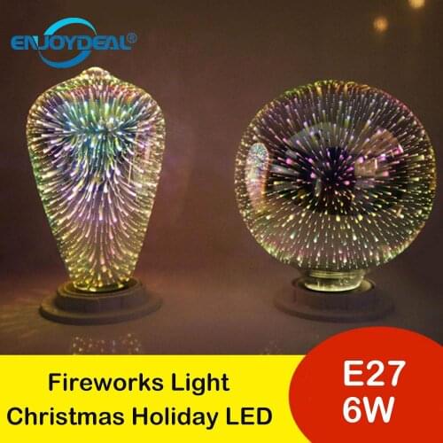 1Pc E27 6W 7 Color 3D Fireworks Light Bulb Christmas Holiday Decoration LED Lamp Bulb A60 ST64 G80 G95 G125