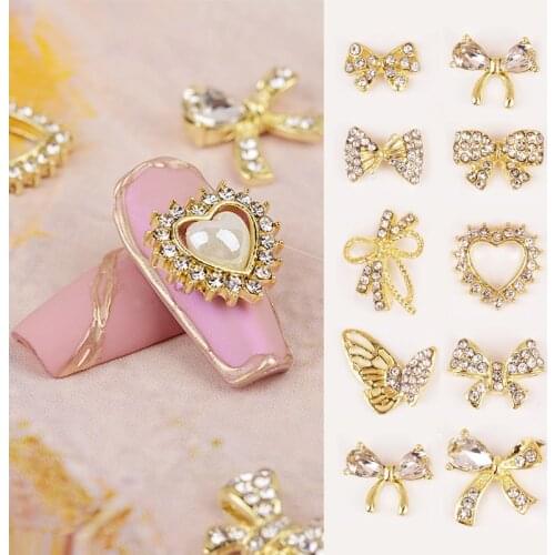 1Pc Nail Decoration 3D Alloy Butterfly Heart Pendant Nail Art Zircon Pearl Metal Manicure Diamond Charms DIY Accessories