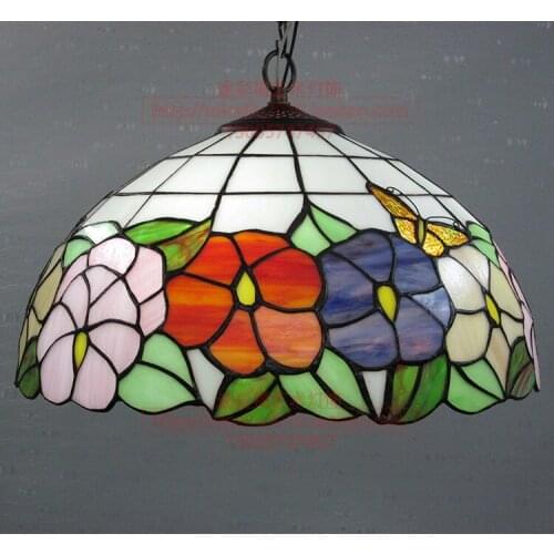 16 Inch Flesh Country Flowers Tiffany pendant light Country Style Stained Glass Lamp for Bedroom E27 110-240V