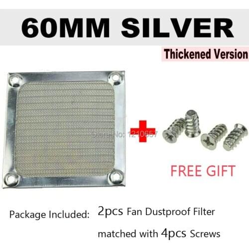 2Pieces 60mm Aluminum Dustproof Fan Filter 6cm Silver Metal PC Computer Mesh Dust Case Guard with Screws