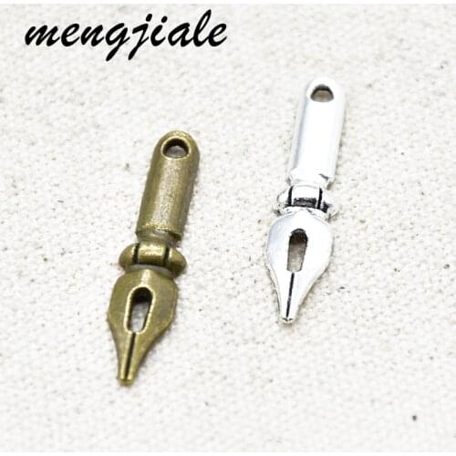 35pcs Retro Metal Two Color Ink Nib Pen Charms For DIY Handmade Crafts Jewelry Making 32*7mm