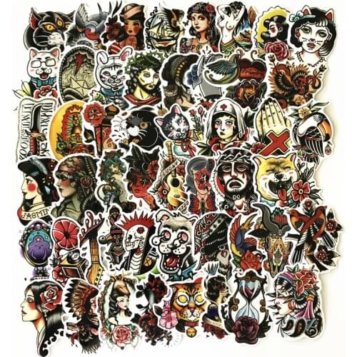 50Pcs Old School waterproof Tattoo Girl Stickers For Snowboard Laptop Luggage Car Fridge Car- Styling Vinyl Decal home stickers