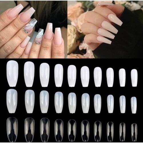 600Pcs Fake Nails Long Ballerina Nail Tips Coffin French Acrylic Full Cover Tips ABS Artificial False Nails Nature/White/Clear