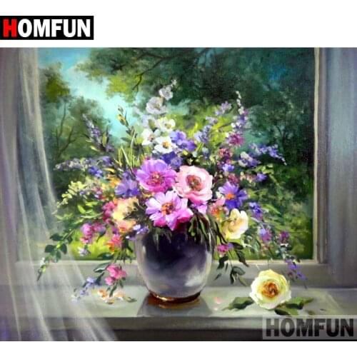 HOMFUN 5D DIY Diamond Painting Full Square/Round Drill "Window flower" Embroidery Cross Stitch gift Home Decor Gift A08920