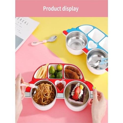 304 Stainless Steel Childrens Car Plate Kids Food Tableware Cartoon Bowl Gift Set For Babies