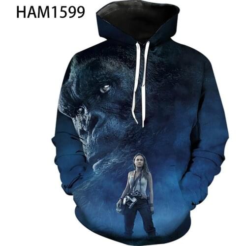 Kong Skin Island 2021 Summer New Boys Girls Hoodie Orangutan 3D Printing Cool Children Street Trend Loose Casual Mens Pullover