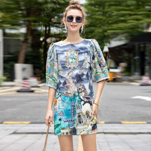 DIDABOLE Designer Summer High Quality New WomenS Mini Dress Fashion Casual Party Elegant Vintage Gorgeous Diamond Print Dress