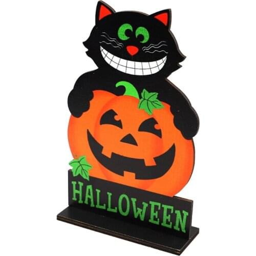 Halloween Wooden Sign Pumpkin Cat Cartoon Table Decorations Backdrop Centerpieces Tier Tray Party Desktop Ornament