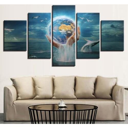 Art Poster Home Decor Pictures 5 Panel Map Seaview Living Room Or Bedroom Canvas Print Modular Painting Frame Modern Wall