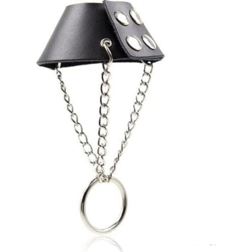 Sex Bondage Leather Male Supreme Parachute Ball Stretcher With Chains and Hoops SM Male Slave Training Sex Products