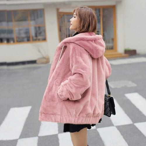 Thick Warm Faux Fur Coats Winter New Women Hooded Short Casual Loose Imitation Mink Plush Jacket Female Parka Plus Size 3XL