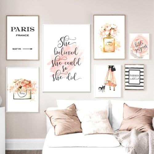 Fashion Marble Wall Art Perfume Lips Nordic Posters and Prints Girls Room Decor Canvas Painting Woman Pictures for Living Room