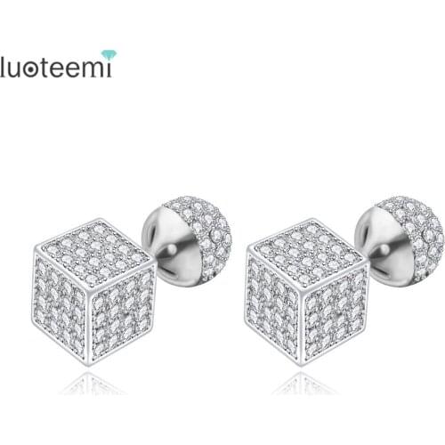 LUOTEEMI Trendy Brass Jewelry Sparkling Cubic Zirconia Ball and Cube Beads Double Side Stud Earrings Brincos Bijoux For Women