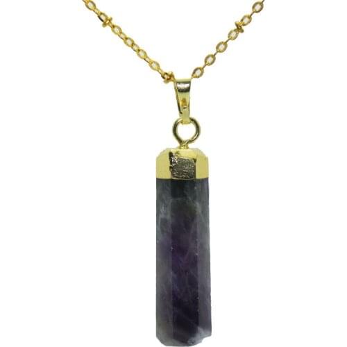 Fashion Jewelry Real Purple crystal quartz healing pendant chain necklace natural stone hexagonal pendant necklace for women