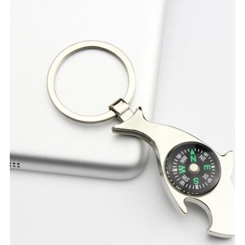 Fashion Shark Shape Compass Bottle Opener Car Key Chain Bag Hangings Keyring-Clip-On Carabiner Pocket Watch Outdoor Sport Clock