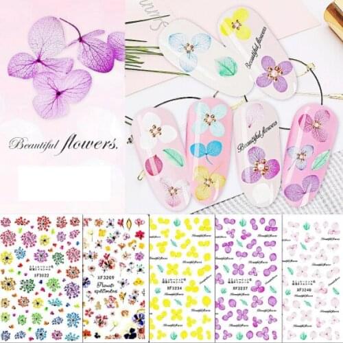 1pcs Flower Series Stickers For Nail Decoration Sticker Decals Artificial nail art dried flowers 14 styles with Design DIY