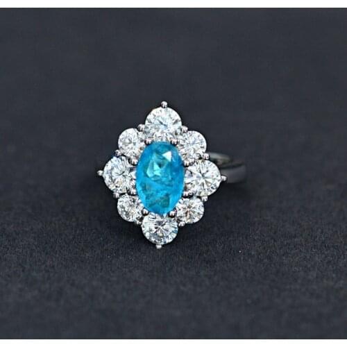Natural Oval Sky Blue 6*9mm Diamond Rings For Women Wedding Party Anniversary Gift Real 925 Sterling Silver Female Luxury Ring