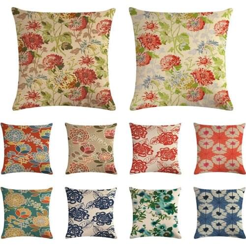 New farm flower cushion cover color flower pillow cover linen car chair sofa pillow cover decoration household 45x45cm
