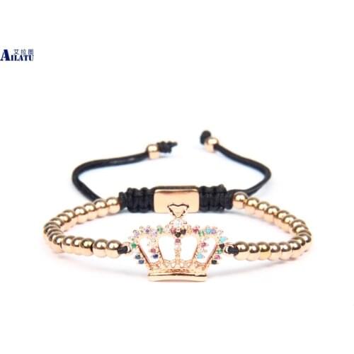 New Design Multicolor Cz Crown Braiding Bracelet with 4mm Stainless Steel Beads and Logo Beads Not Fade