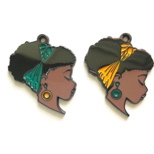5pcs Afro Black Girl Alloy Charm Pendants for Women Bracelet Necklace Keychain Jewelry Making Bulk Items Wholesale Lots