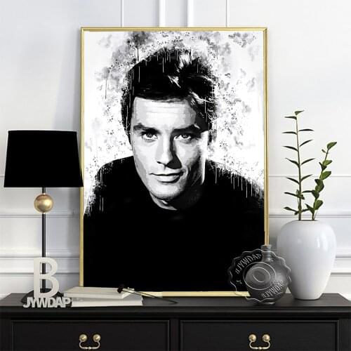 Alain Delon Watercolour Prints Poster, France Actor Black White Handsome Man Art Prints, Vintage Diablo Style Home Wall Decor