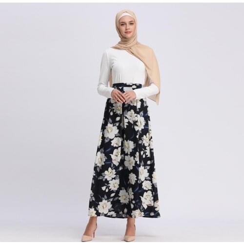 Plus size Fashion flowers printed Muslim Skirt Womens Princess printed Skirt Elegant Islamic Skirt muslim floor Skirts wj2497
