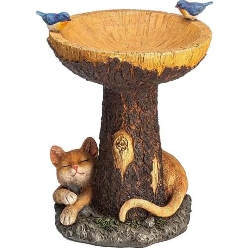 Garden Bird Bath Cat Birdbath Feeder Lawn Cat Ornament Tub Tray Figurine