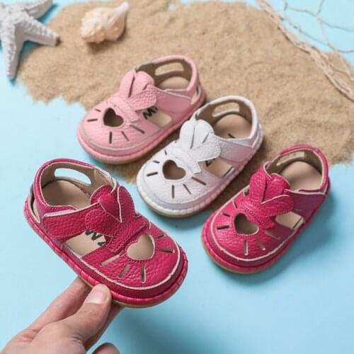 2020 Summer Infant Sandals Baby Girls Anti-collision Toddler Shoes Love Soft Bottom Genuine Leather Kids Children Beach Sandals