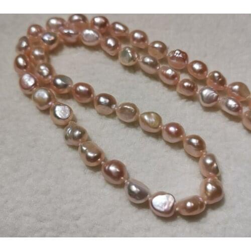 Super bright skin light natural colorless Aurora fresh water Baroque shaped pearl necklace Orange Rose Pearl 14K