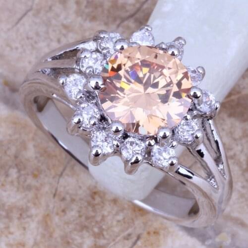 Captivating Brown Morganite White CZ Silver Plated Stamped Ring Size 6 / 7 / 8 / 9 R0143
