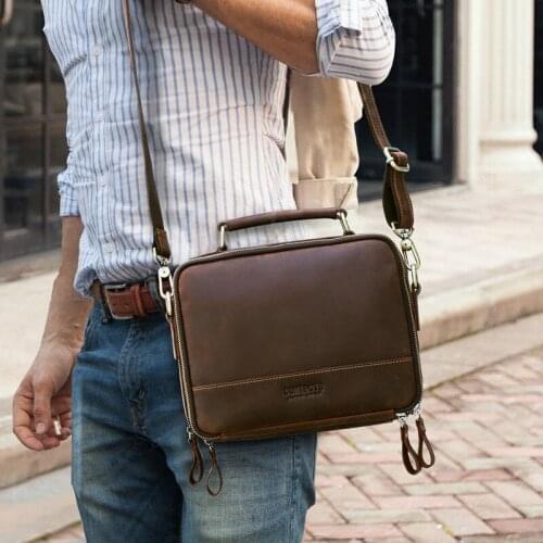 Vintage Business Handbag for Men 2021 Genuine Leather Mens Shoulder Bag Big Capacity Zipper Male Messenger Bags Phone Purse